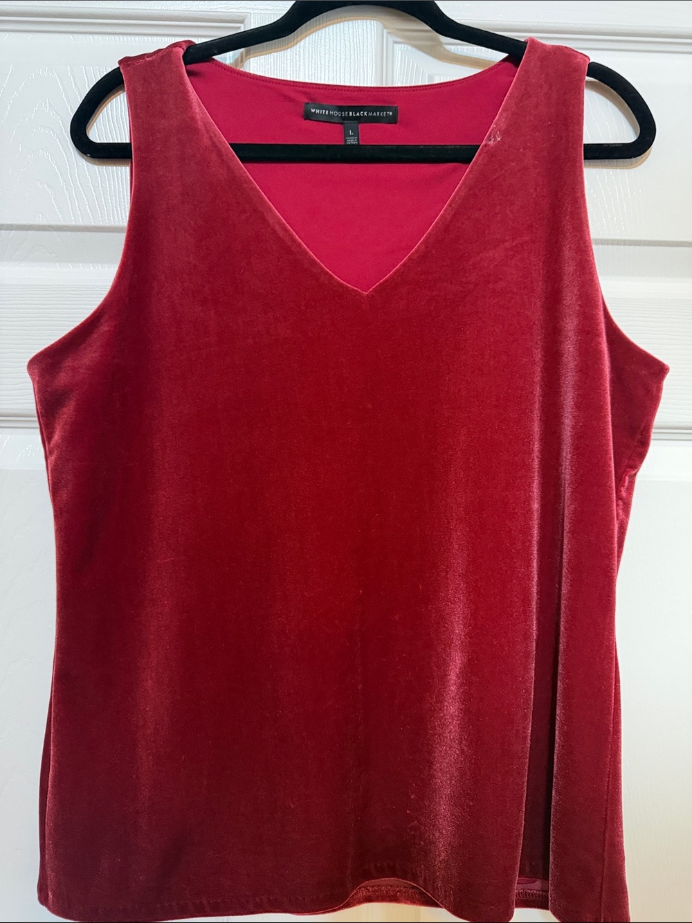 Large White House Black Market Velvet V-Neck Tank in Deep Red